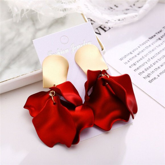 Red and Gold-Tone Drop Earrings - Picture 2 of 5